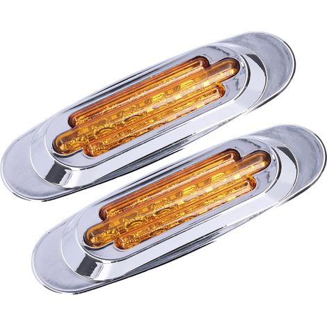 16 LED-Seitenmarkierungsleuchten mit Chromumrandung, Außenblinker für Lkw und Pickups, gelbe Optik, 12 V/24 V, Paar Markierungsleuchten (1/5)
