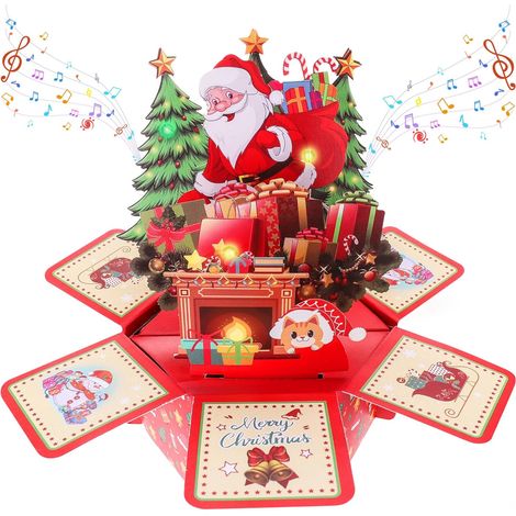 Cartes de Noël pop-up 3D - Amusantes - Avec musique et lumières - Les plus beaux vœux de Noël (1/5)