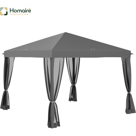 HOMAIRE Faltpavillon 3x3m avec parois latérales, sac de transport, métal et Oxford gris clair et noir pour jardin et événements