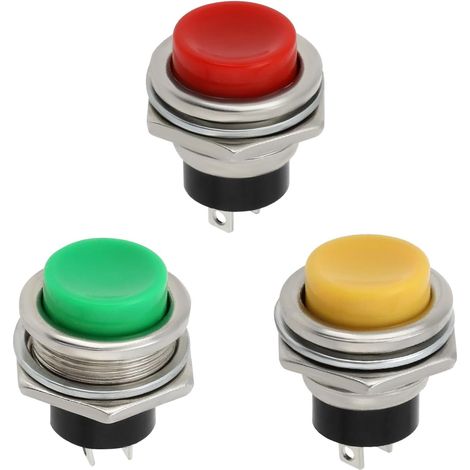 Lot de 3 Interrupteurs d'arrêt pour Guitare électrique Bouton Poussoir Momentané Diamètre Du Trou de Montage 16 Mm Diamètre Du Bouton 13 Mm Longueur 24,6 Mm 1,5 A 250 VCA 3 A 125 VCA (1/5)