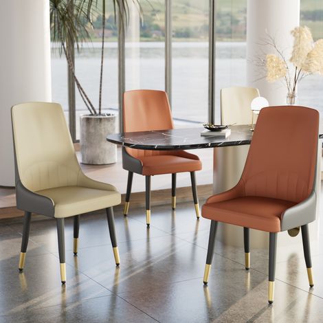 Set of 2 Modern Microfiber Leather Dining Chairs, Orange (1/5)