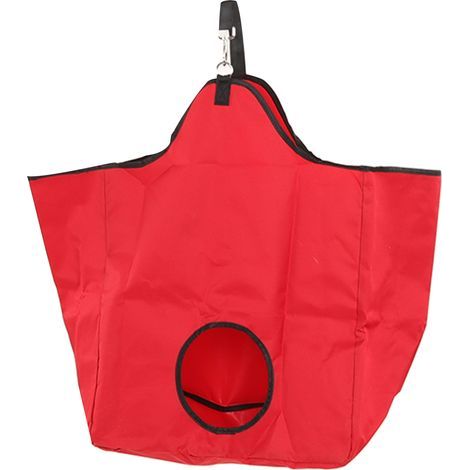 Sac à foin pour cheval en toile Oxford rouge, portable avec anneaux métalliques, rangement extérieur pour alimentation (1/5)