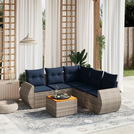 6-teiliges Gartensofa-Set mit Kissen, grau, Polyrattan (1/5)