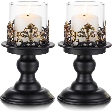 Kerzenständer Metall Stumpenkerzen Vintage Groß × 2 Schwarz (1/5)