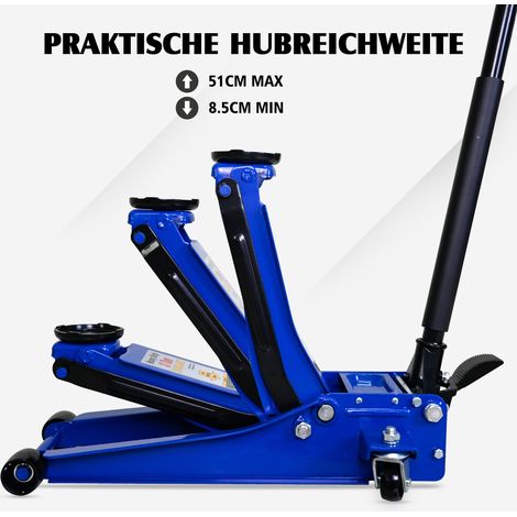 Cric hydraulique plat double pompe horizontale 3T (avec pédale), chariot de levage racing en acier à double piston et pompe rapide, 3 tonnes (6600 lbs), bleu (1/5)