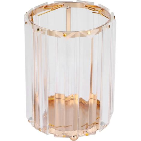 Porte-pinceaux de maquillage rond en verre transparent, boîte de rangement décorative pour stylos, couleur or (1/5)