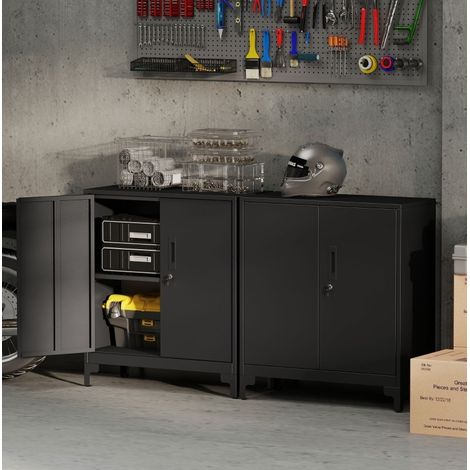 Metall-Büroschrank mit 2 Ebenen, abschließbaren Türen, Schwarz HAVRYA (1/5)