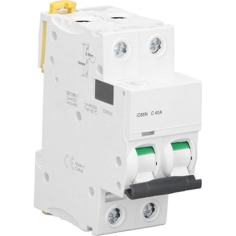 Disjoncteur 2P MCB 400V 6000A, rail DIN, contact argenté, capacité de coupure élevée. (1/5)