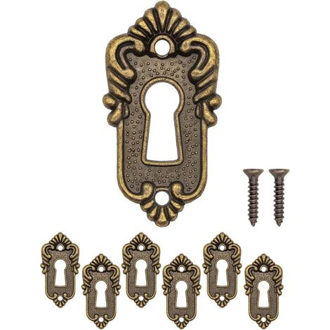 Lot de 6 plaques de clé anciennes en laiton vintage, décoratives, 45 x 23 mm, bronze (1/4)