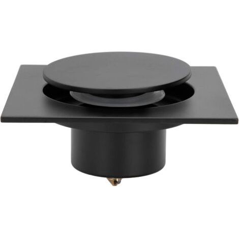 Caniveau de douche carré en acier inoxydable anti-odeurs pour cuisine, salle de bain, garage, sous-sol, toilettes, 10 x 10 cm (caniveau de sol noir)
