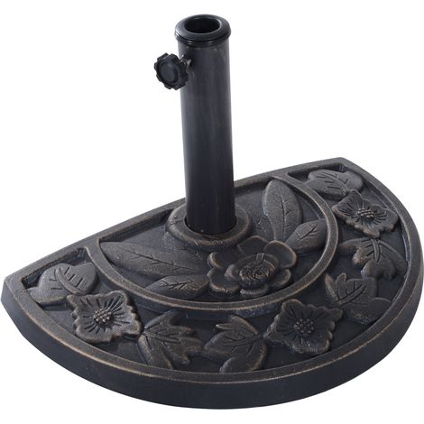 Outsunny – Pied de parasol en résine demi-cercle 50x31x32cm – Imitation fonte bronze – Pour parasols Ø 3,8 à 4,8 cm – Système de maintien avec molette