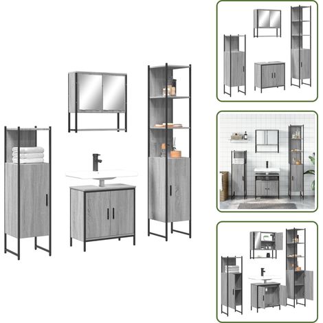 Armoire lavabo - vidaXL Ensemble de meubles de salle de bain 4 pcs Sonoma gris - Meubles salle de bain (1/5)