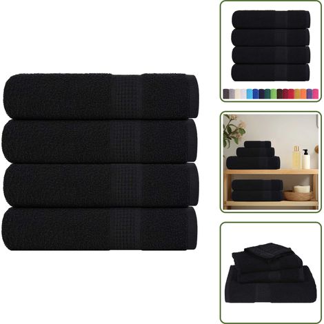 Waschmaschinenwaschbar - vidaXL Handtücher FROGN 4 Stk. Schwarz 50x100 cm 360 g/m² - Schlaufe (1/5)