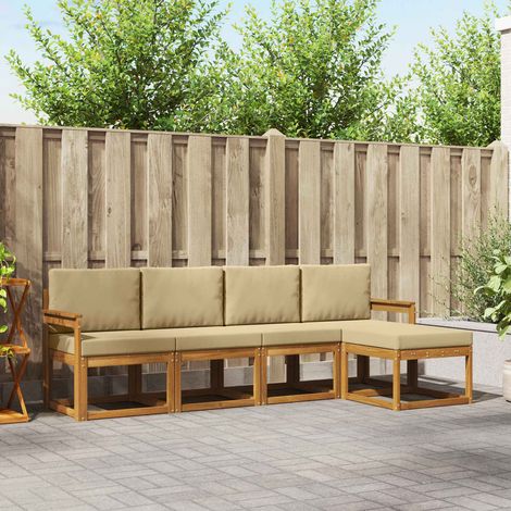 Outdoor-Sofagarnitur 5 pcs Natur und Beige Massivholz Akazie