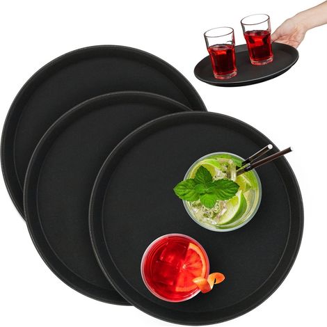 Juego de bandejas redondas negras antideslizantes para servir, Ø28 cm (paquete de 3)