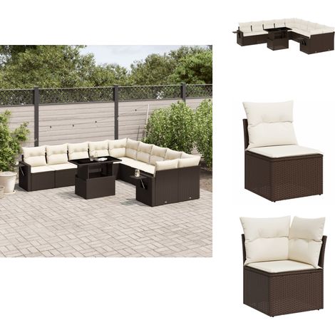 11-tlg. Garten-Sofagarnitur mit Kissen Braun Poly Rattan - Gartenmöbel Set - Esszimmergarnitur - Lounge Möbel - Outdoor Möbel - Rattan Gartenmöbel (1/5)