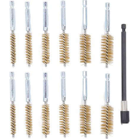 Set mit 13 Reinigungsbürsten für Bohrungen von 8–19 mm, 1/4-Zoll-Schaft, 15 cm Verlängerungsstange, Messingdraht, gelb (1/5)