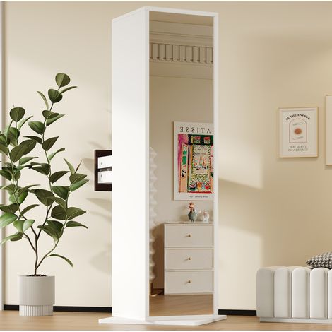 Armadio con specchio girevole 45x45x168 cm in MDF bianco con contenitore FloraGrace (1/5)