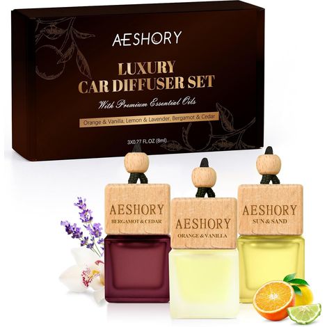 AESHORY Citrus Car Perfume Bottle 3 X 8ML Hanging Fragrance Diffuser Set for Car Home Air Fresheners Fresh Fragrance Neroli & Vanilla Lemon & Lavender Bergamot & Cedar (1/5)