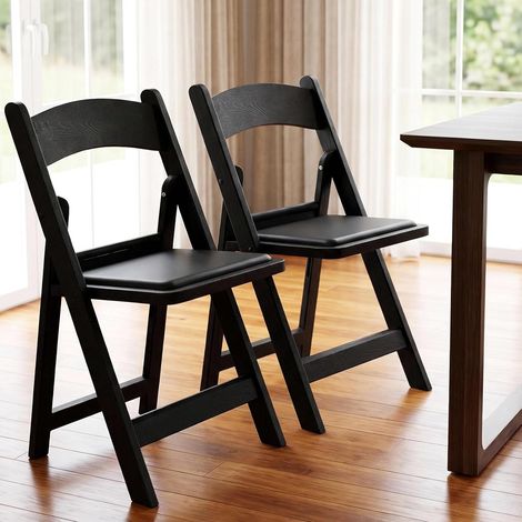 Lot de 2 Chaises Pliantes en Résine, Rembourrées, Charge Maximale 200 Kg, Empilables, Robuste et Durable, Idéales pour Invités, Jardin, Bureau, Camping, Usage Intérieur et Extérieur, Noir (1/5)