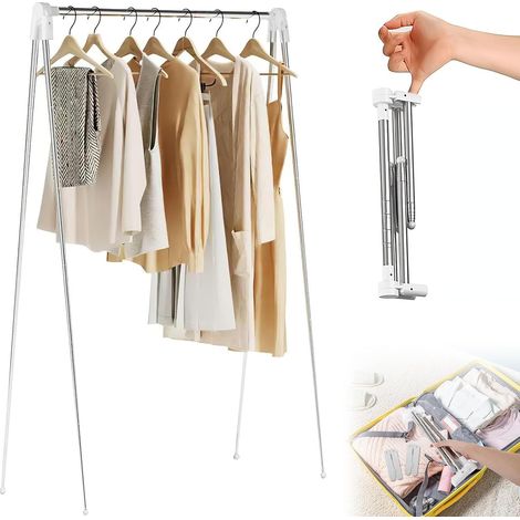 Portant à vêtements portable pliable, télescopique de 33 à 71 cm, avec 2 cintres pliants, réglable, petit séchoir à linge pliable en acier inoxydable pour voyage, camping, maison (1/5)