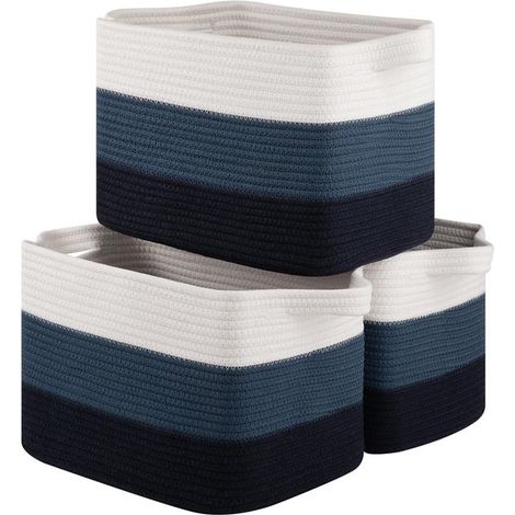 Cestas de almacenamiento para organizar, cestas de almacenamiento tejidas, armarios, juguetes, libros, paquete de 3 (azul degradado) (1/5)