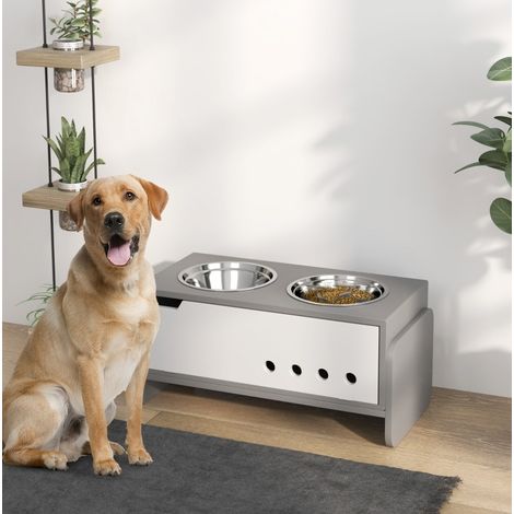 Stazione rialzata per cibo per cani con contenitore, 2 ciotole da 2000 ml, grigio HAVRYA (1/3)