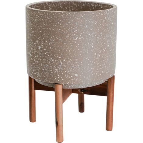 Valetta Speckled Planter with Stand - L24 x W24 x H33 cm - Caramel