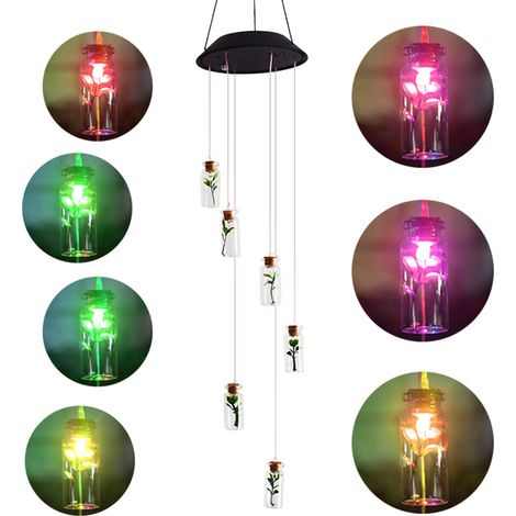 Lampe Solaire - Guirlande Éolienne en Bouteille à Vœux - Éclairage LED Coloré pour Jardin Cour Extérieur - Noir - 1 Pièce (1/4)