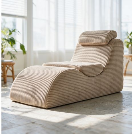 Grand fauteuil relax scandinave velours, mousse compressée HR, coussin amovible, poche de rangement, structure 200kg, 160x66x79cm (1/5)