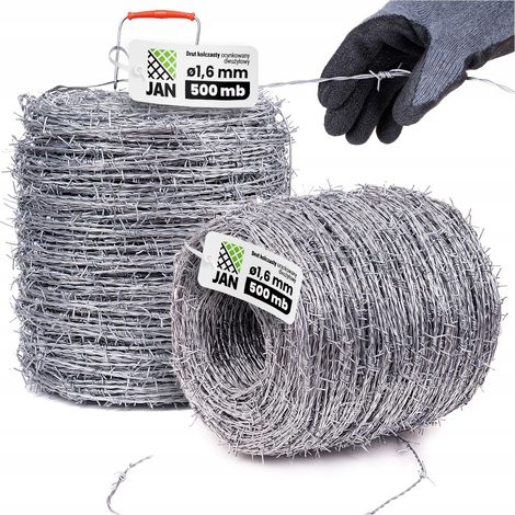 Fil barbelé galvanisé, double brin, 1,6 mm, rouleau de 500 m, tranchant, pour champs et vergers
