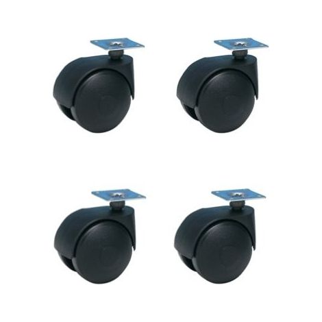 Lot de 4 Roulettes JUMELÉE pivotantes Ø 50 mm NOIR à platine 38x38 (1/2)