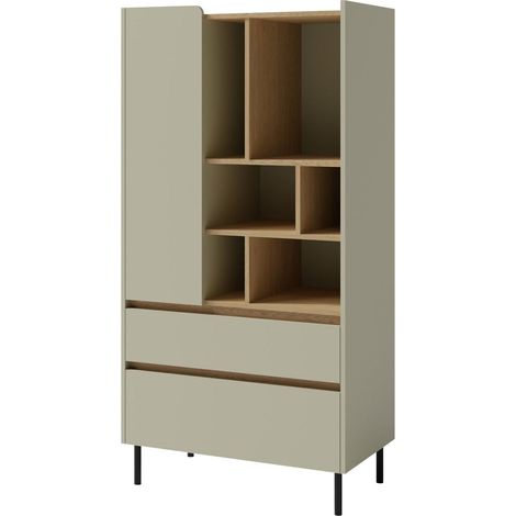 Estantería Fiosono 105, Eucalipto + Roble, Cerrable, Con cajones, Con puertas, Aglomerado laminado, Número de puertas: 0, Número de cajones: 0, 165x80x40cm