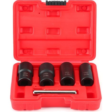 Jeu de 5 douilles torsadées, jeux de douilles extracteur d'écrous douille pour extracteur de boulon endommagés Twist Socket Set Roue de verrouillage 17 19 21 22 mm. (1/5)