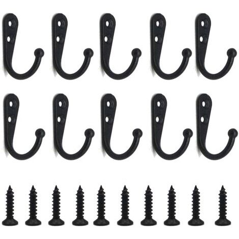 Set mit 20 schwarzen Wandhaken mit Schrauben zum Aufhängen von Schlüsseln, Handtüchern, Bademänteln und Taschen, um Platz zu sparen (1/5)