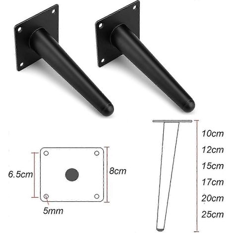 Ensemble de 4 pieds de meubles biseautés, noirs, pieds de table fuselés, pieds de canapé, avec vis, pieds d'armoire, résistants aux rayures et durables, adaptés aux meubles de moins de 15 cm. (1/5)