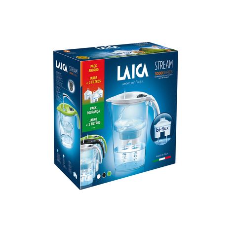 Pack Jarra Filtrante Laica Stream Line/ 2.3L/ Blanca/ Jarra + 3 Filtros BI-FLUX