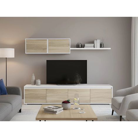 Conjunto salón Alida acabado blanco artik/roble canadian, 41cm(alto) 20cm(ancho) 43cm(largo) (1/2)