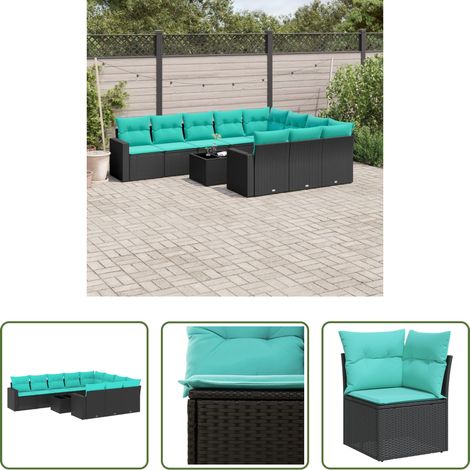 vidaXL Rattanmöbel - 11-tlg. Garten-Sofagarnitur mit Kissen Schwarz Poly Rattan (1/5)
