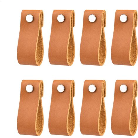 Brute Strength - Poignées en cuir pour meubles - Naturel - 8 pcs - 6 x 2 cm - Poignée de meuble, Poignée de porte pour cuisine, salle de bain, armoires, commode, bois (1/5)