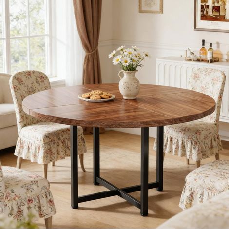 Tavolo da pranzo rotondo 120 cm in legno e metallo, nero e marrone OKMYHOME (1/5)