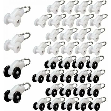 ZVD 40 piezas de rodillos deslizadores para cortinas, ganchos para riel de pérgola, rodillos para riel de cortina, polea de metal, gancho para cortina, cortinas deslizantes, rodillos para barra de cor (1/4)