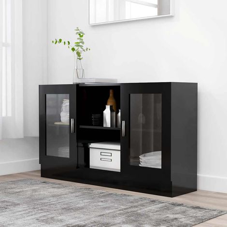 Armoire à vitrine-Meuble de rangement vitré Noir 120x30,5x70 cm Bois d'ingénierie 324965 (1/5)