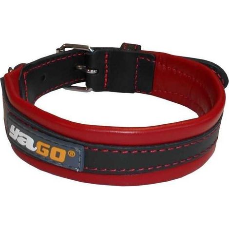 Collar de Cuero Negro y Rojo YAGO Suave y Ajustable para Perro Mediano, Talla M 34-43 cm