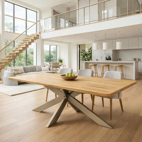 Table extensible chêne huilé bords biseautés pied grège fin 200 cm PALERME