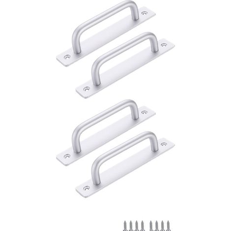 4 poignées pour porte coulissante, poignées pour porte coulissante avec plaque en acier inoxydable pour portes de grange, armoires, couleur argent, entraxe de 128 mm