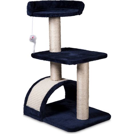Tiragraffi per gatti con cuccia e graffiatoio blu (1/4)
