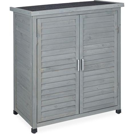 Armario de jardín de madera para exterior 3 estantes almacenamiento versátil estilo moderno en madera gris 130011262 (1/4)