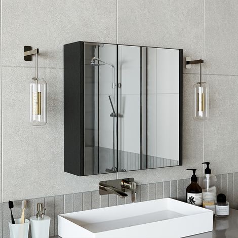 Roomart ATLANTIC-65 Spiegelschrank 60 cm breit, Schwarz-Eiche