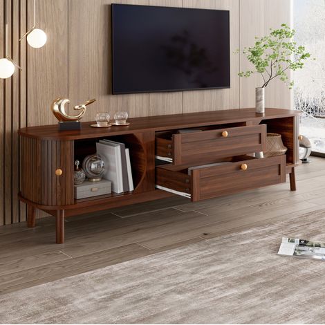 Meuble TV 170x39.5x46 cm marron en MDF avec portes coulissantes et rangements (1/5)